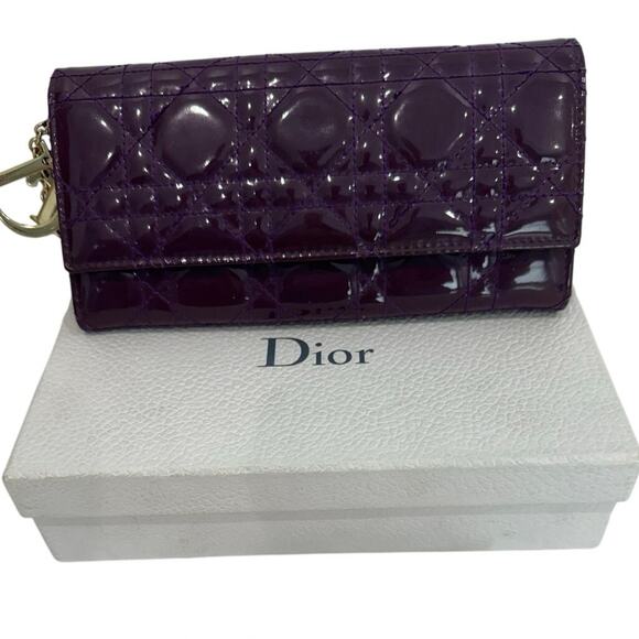 Christian Dior Patent Cannage Leather Wallet-on-Chain (Purple) - Picture 1 of 7